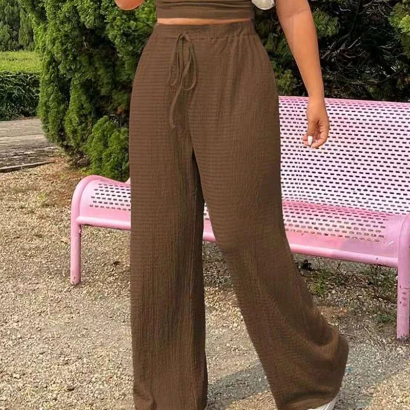 HXAO المرأة محكم السراويل الفضفاضة صيف 2025 أسود براون بنطلون الدانتيل متابعة عالية الخصر فضفاض مستقيم صالح بنطلون سراويل تقليدية