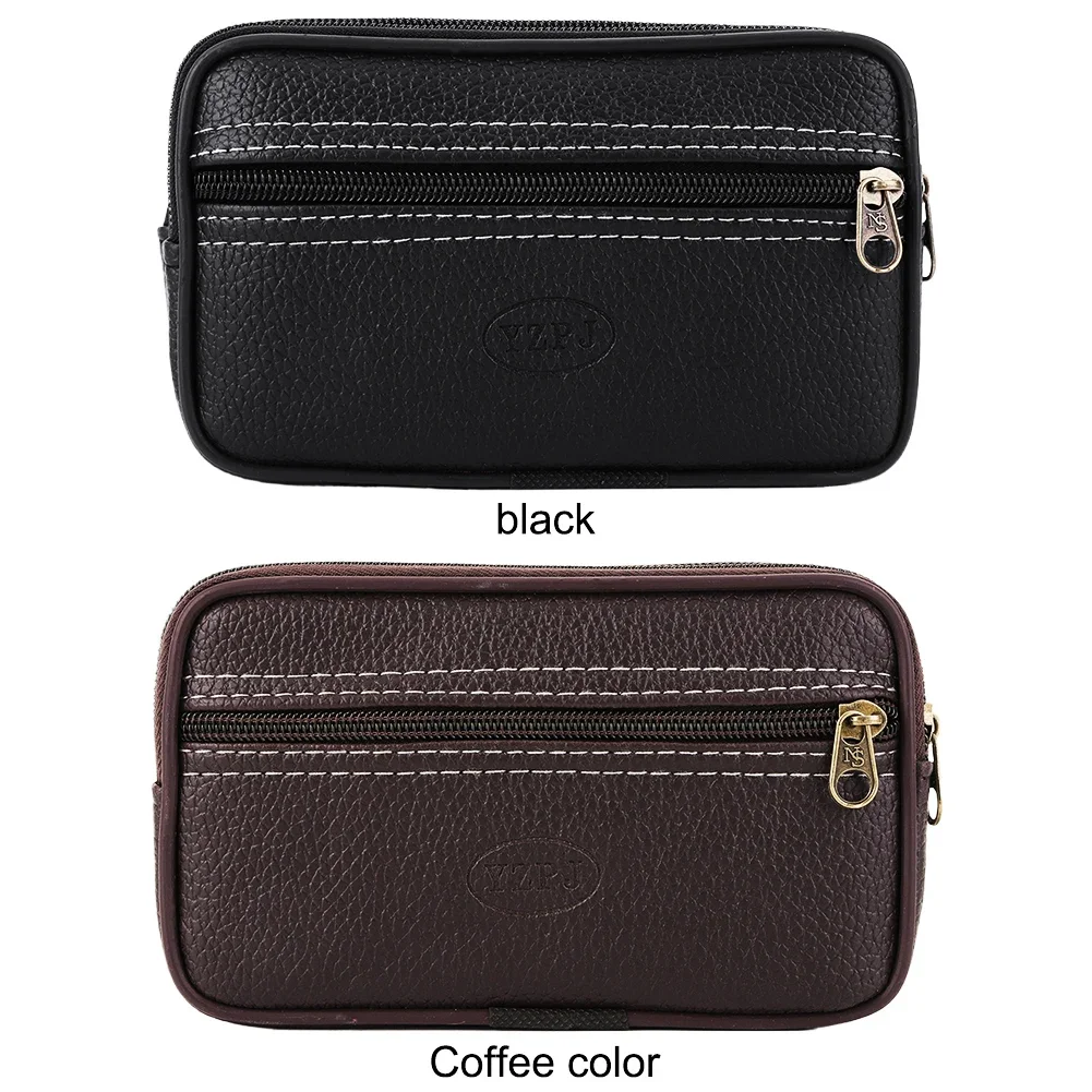 Fashion PU Leather Waist Packs Double Layers Card Holder Men Fashion Wallet Mini Purse Waist Packs for Outdoor Jogging Sports