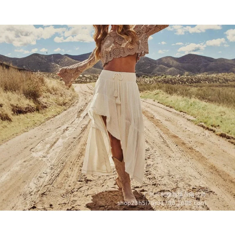 

Spring and Summer Asymmetrical Splicing High Waist Skirt Solid Color Casual Skirt