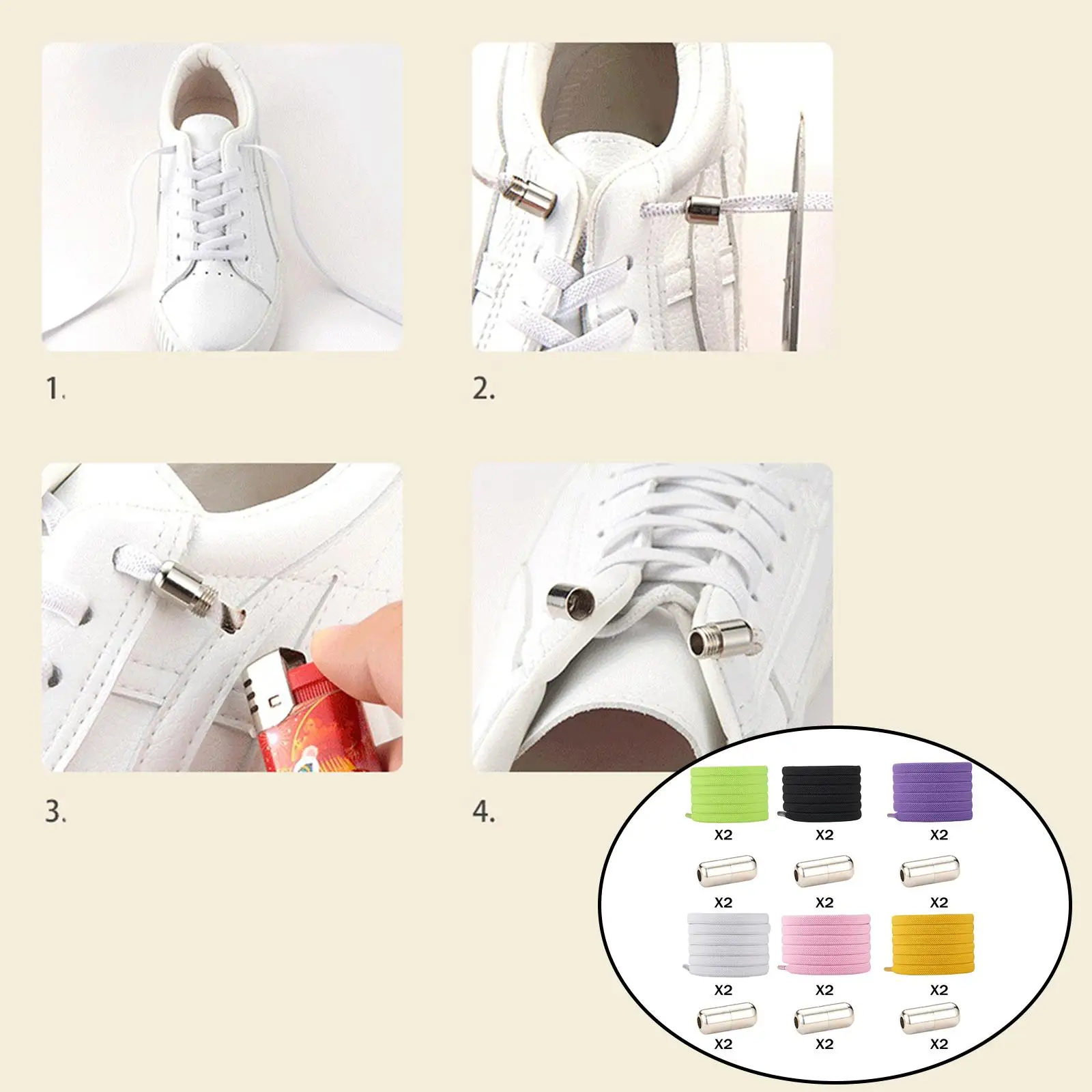 10 Pieces Elastic Shoelaces Shoe Strings System with Zinc Alloy Buckles for Quick Install Polyester Stretch Suitable for Ad