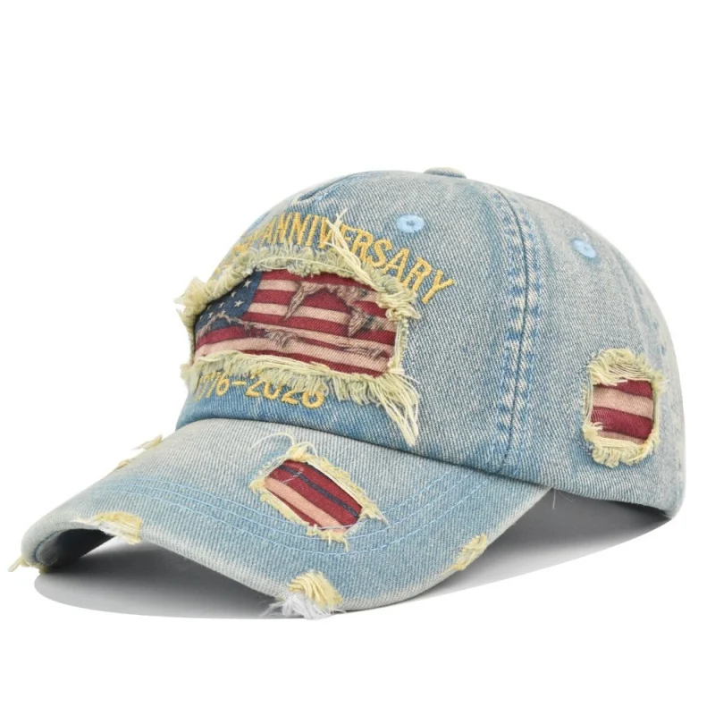 New Style 250th Anniversary of American Independence Commemorative Cowboy Ripped Patriotic Baseball Cap Adjustable Sun Hat