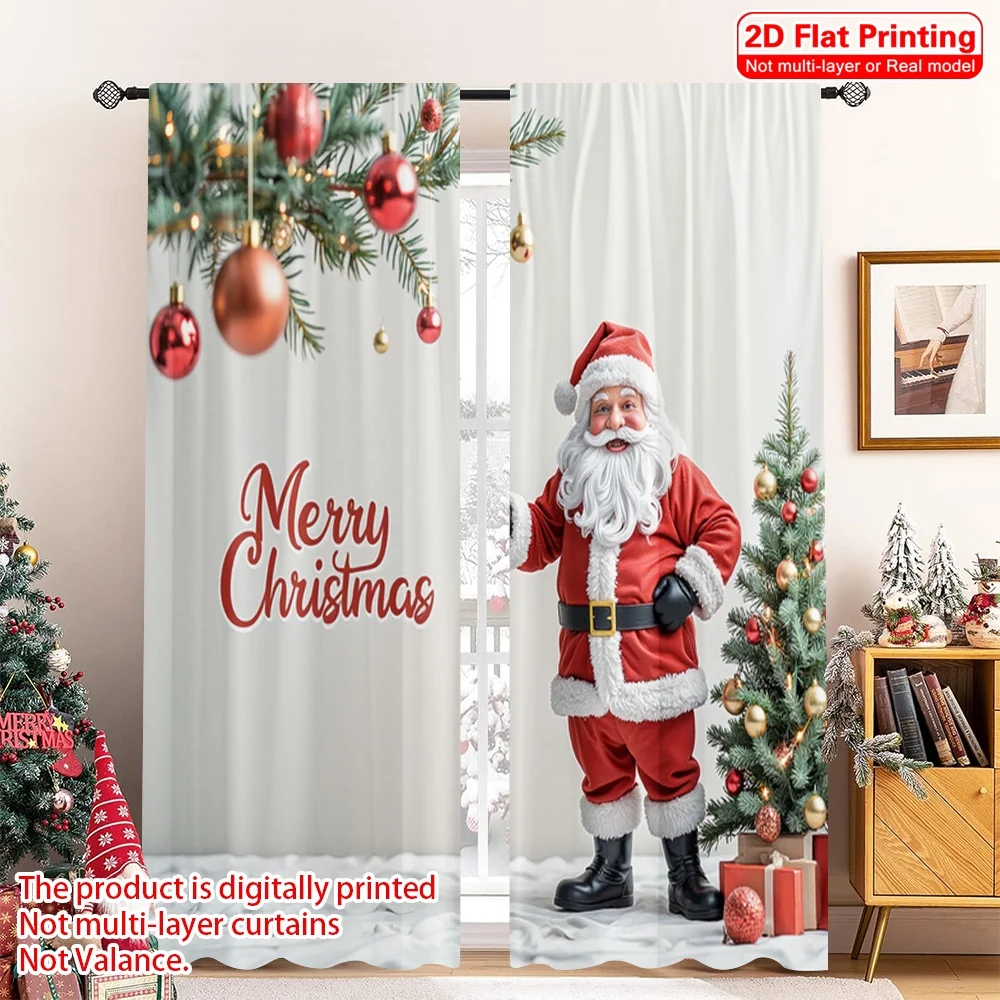 

2pcs 2D flat printing Merry Christmas Popular Drapes Merry Christmas Santa Tree_a Fabric Without Electricity Family Party Use