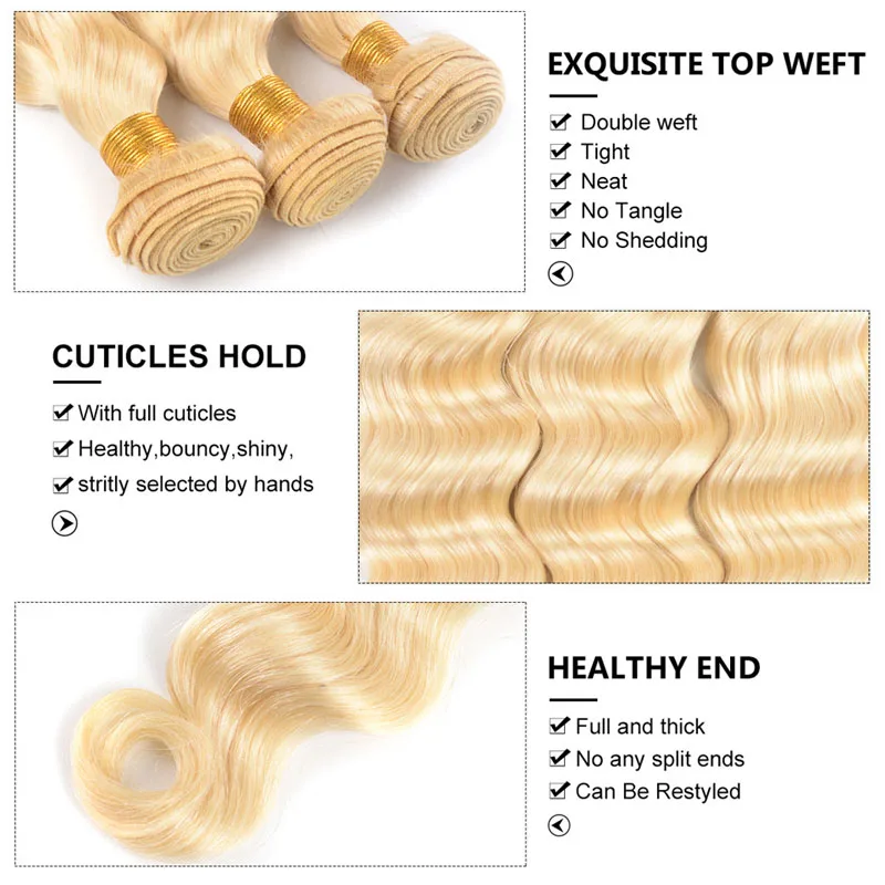 Elfriede #613 Blonde Loose Deep Wave Human Hair Bundles 100% Human Hair Extensions Remy Hair Weaves 3/4 Bundles Human Hair Wefts