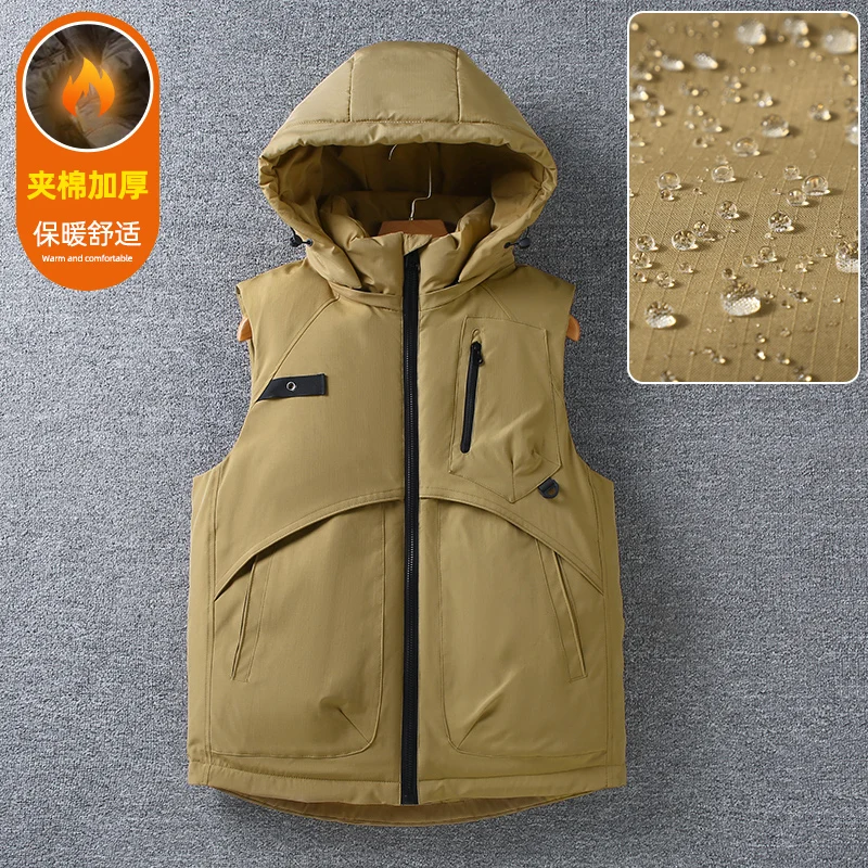 

Trendy Workwear Vest for Men,Thickened Loose Multi - Pocket Top for Winter, American Retro Street - Style Warm Sleeveless Jacket