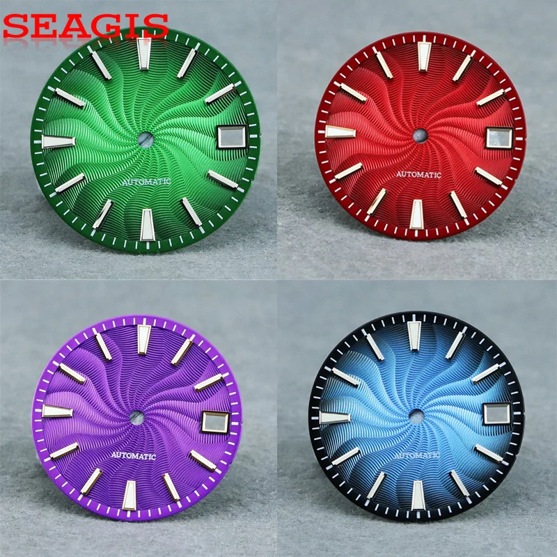 SEAGIS Coloful Twise Dial 28.5 mm Blue Lume Dial NH35 Mod No Logo Watch Face Watch Accessories Parts