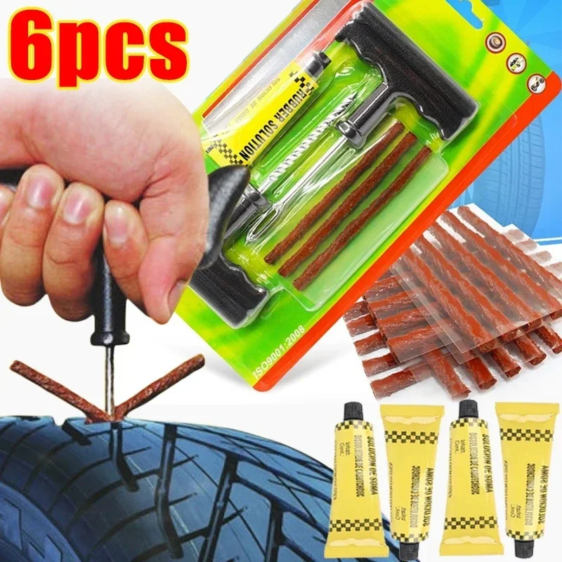 1/2/4/6set Car Tire Repair Tool Kit Tubeless Tyre Puncture Studding Plug Set Motorcycle Bike Truck Repair Accessories