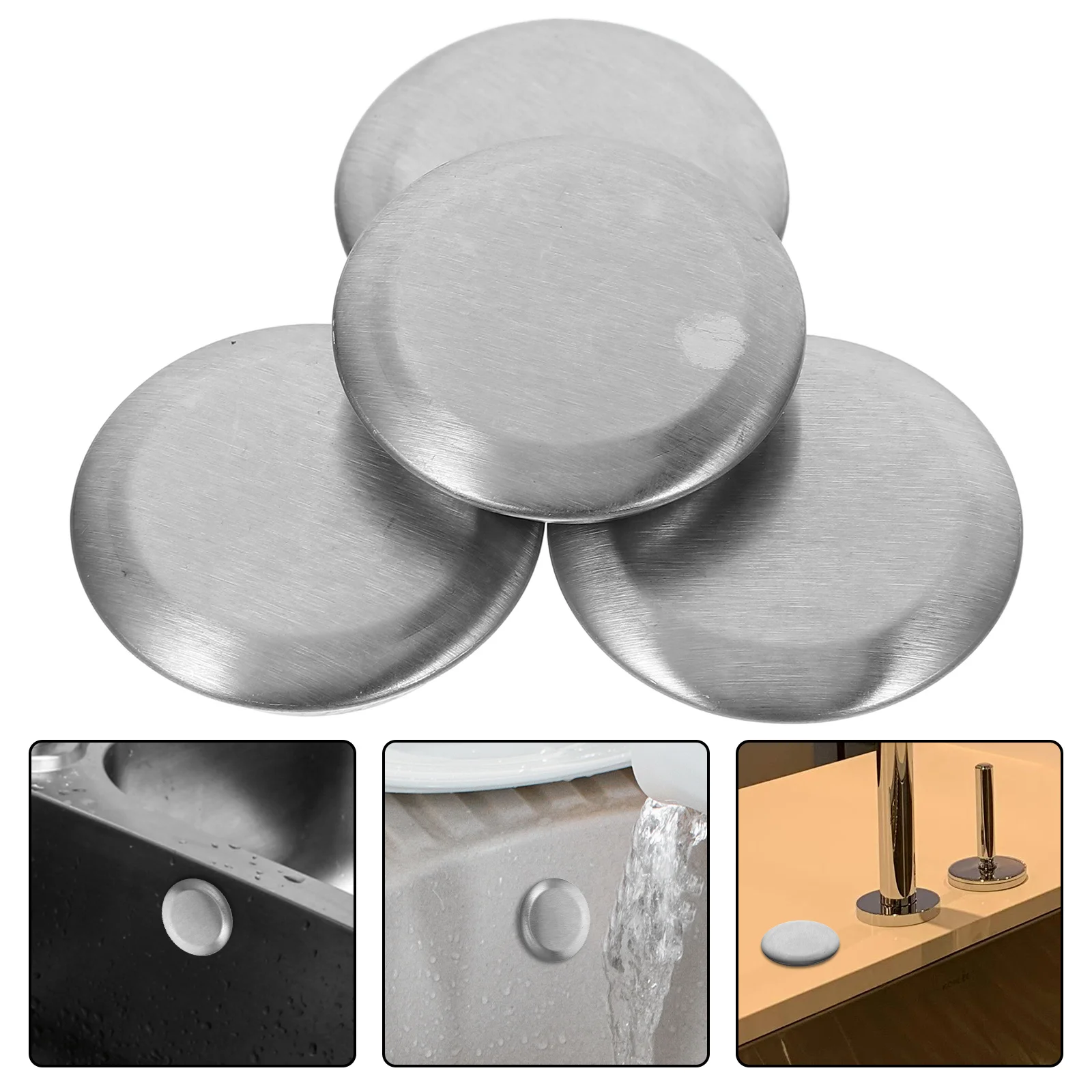 

4Pcs Sink Hole Covers Stainless Steel Kitchen Sink Faucet Hole Covers Stopper Decorative Plate Cap for Bathroom Countertop