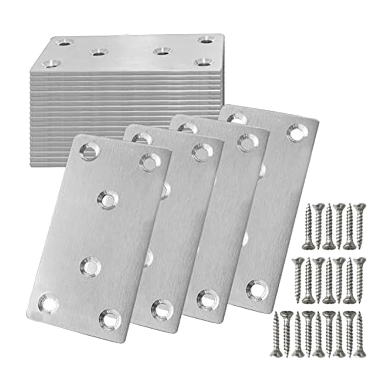 24Pack Mending Plate With Screws Flat Brace Silver Heavy Duty Flat Straight Brackets Metal Mending Plate For Metal Wood