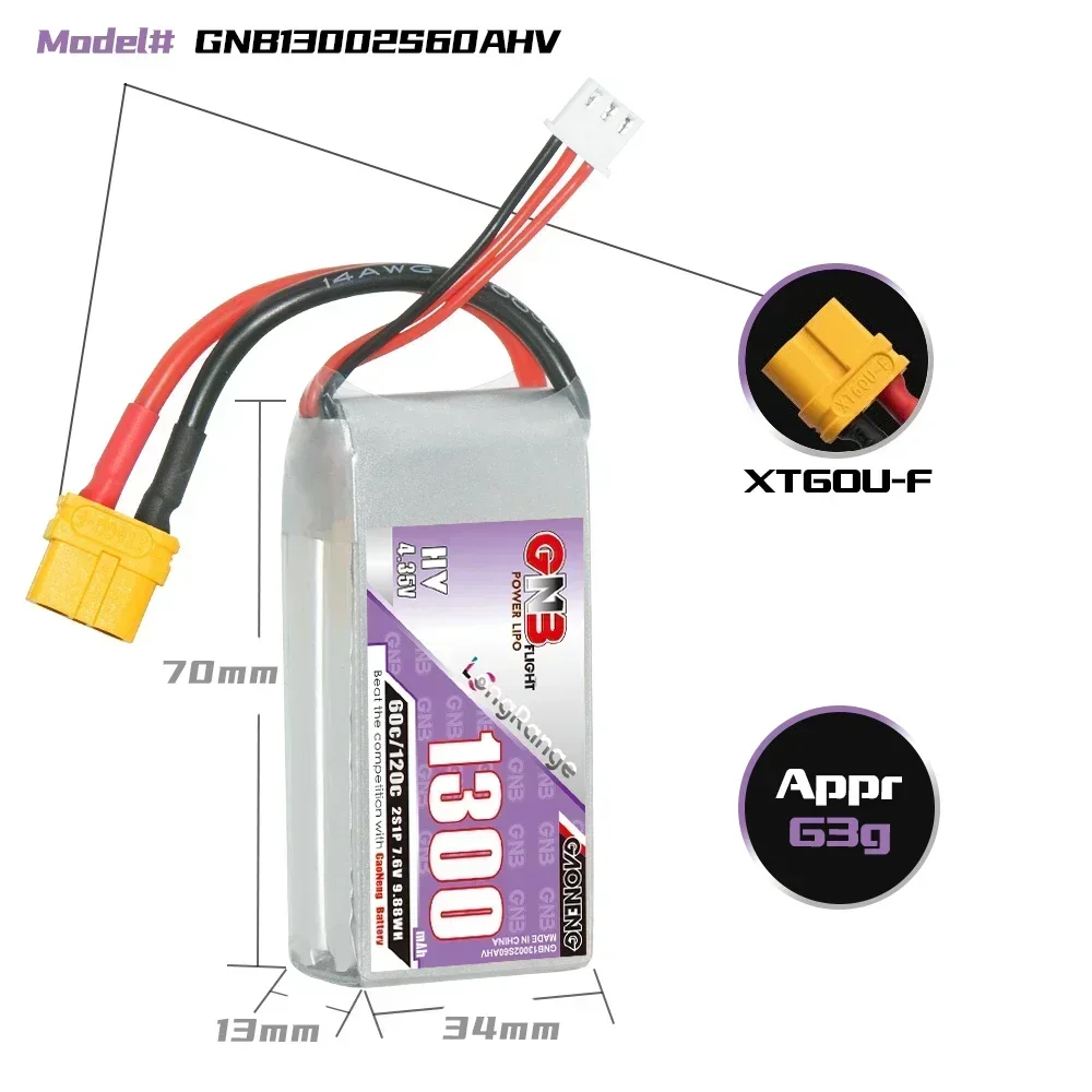 GAONENG GNB 1300mAh 60C HV 7.6 V/11.4 V/15.2 V/22.8 V LiHV batterij XT30/XT60 Connector Voor FPV Drone RC Helicopter Onderdelen