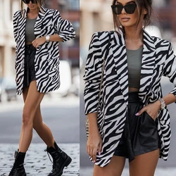 Lady Elegant Blazer Coats Fashion Collar Women Outerwear Spring Casual Simple Long Sleeve Jackets Zebra pattern Autumn winter