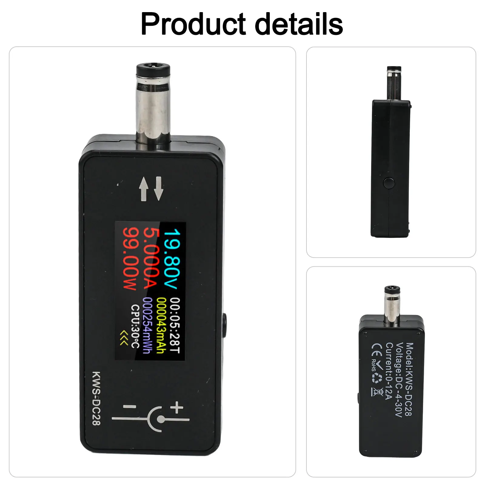 

KWS-DC28 Interface Tester Voltage And Current Tester Interface Tester DC 4~30V 0~12A Multiple Data Are Displayed On 1 Screen