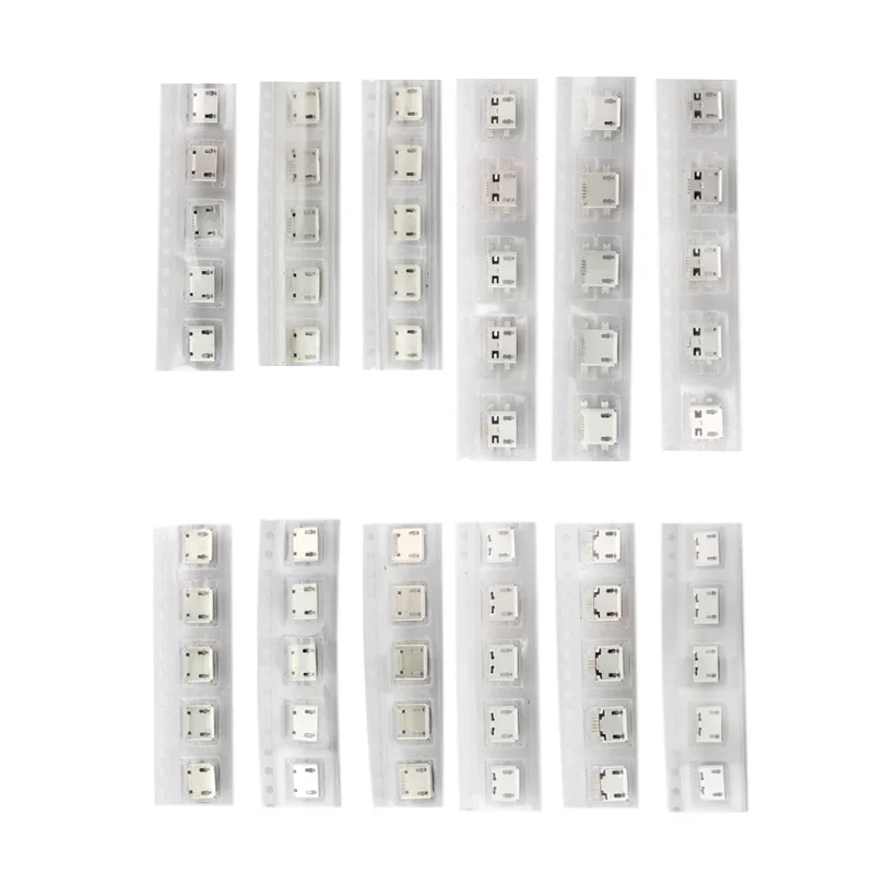 60 Pcs/set 12 Models Micro USB Connector Socket Jack USB Connectors Set for MP3 Lenovo Huawei Samsung SMD DIP Socket Set Kit