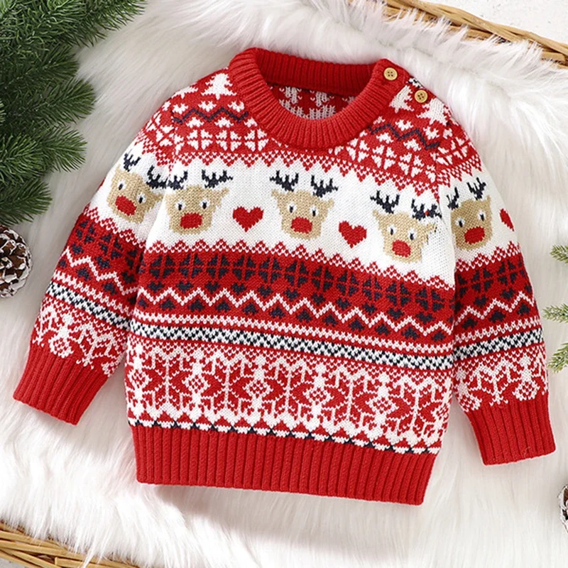 Baby Sweaters Christmas Clothing Autumn Winter Kids Boys Girls Clothes Sweater Cartoon Print Long Sleeve Knit Pullover Tops Coat