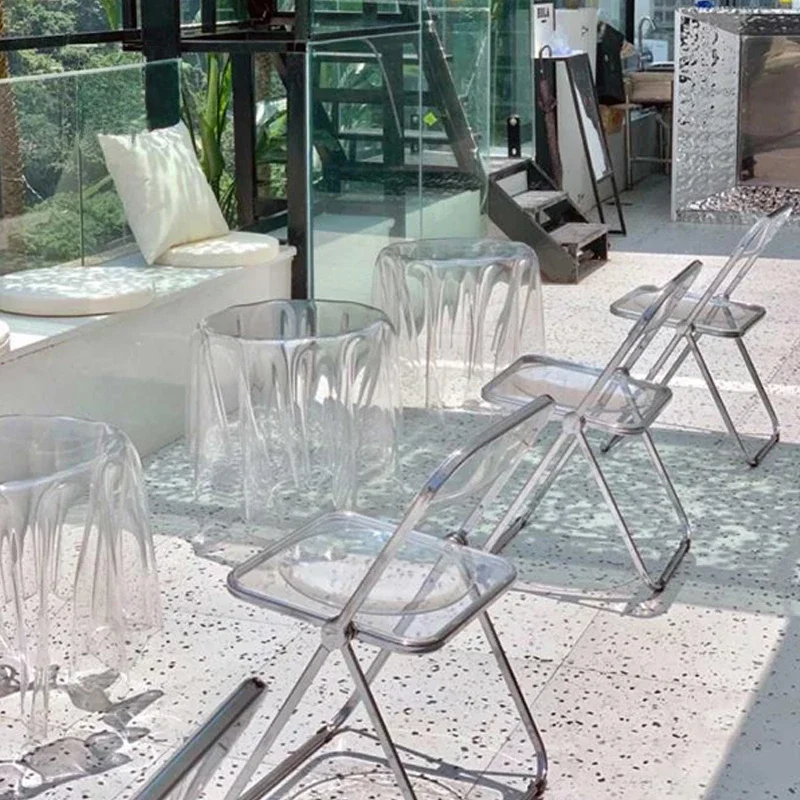 Transparent Acrylic Living Room Round Sofa Side Table Coffee Table Balcony Negotiation Side Table Cafe Transparent Side Tabless