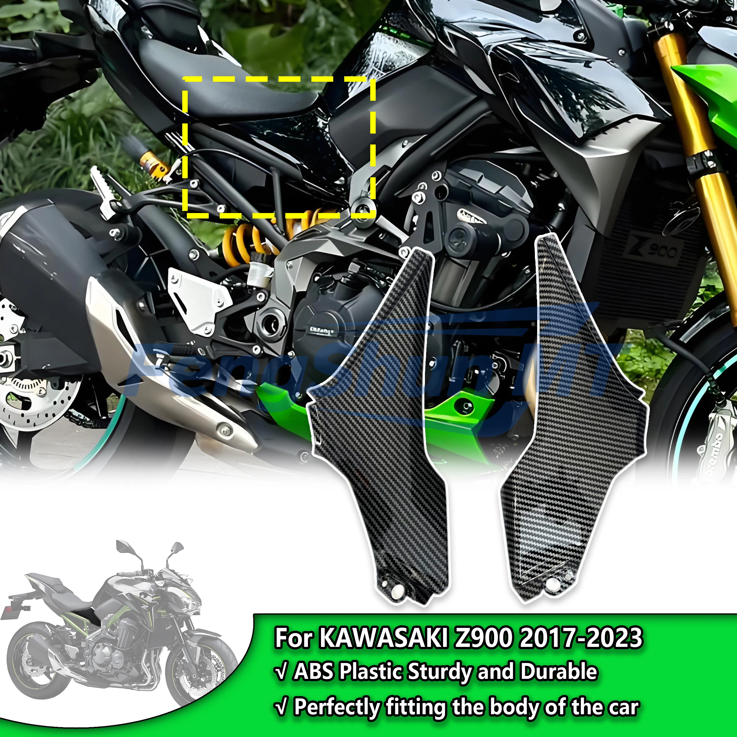 Parti di ricambio per moto Z900 per Kawasaki Z900 2017-2023: Pannello laterale piccolo del serbatoio, pannello laterale inferiore della carenatura del sedile in pelle