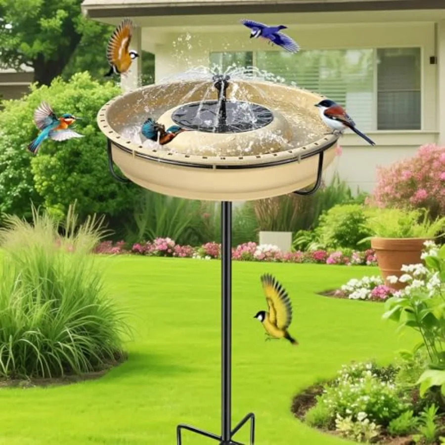 

15.7 Extra Large Solar Powered Bird Bath with Fountain with 1.67 Gallon Capacity, 5 Prong Stake Bird Bath for Outdoor, Hummingb