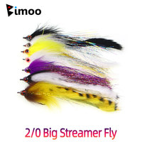 Bimoo 1~3PCS 2/0 3D Fish Eyes Zonker Streamer Fly Suspending Streamer Baitfish Saltwater Streamer Bass Pike Trout Fishing Lures