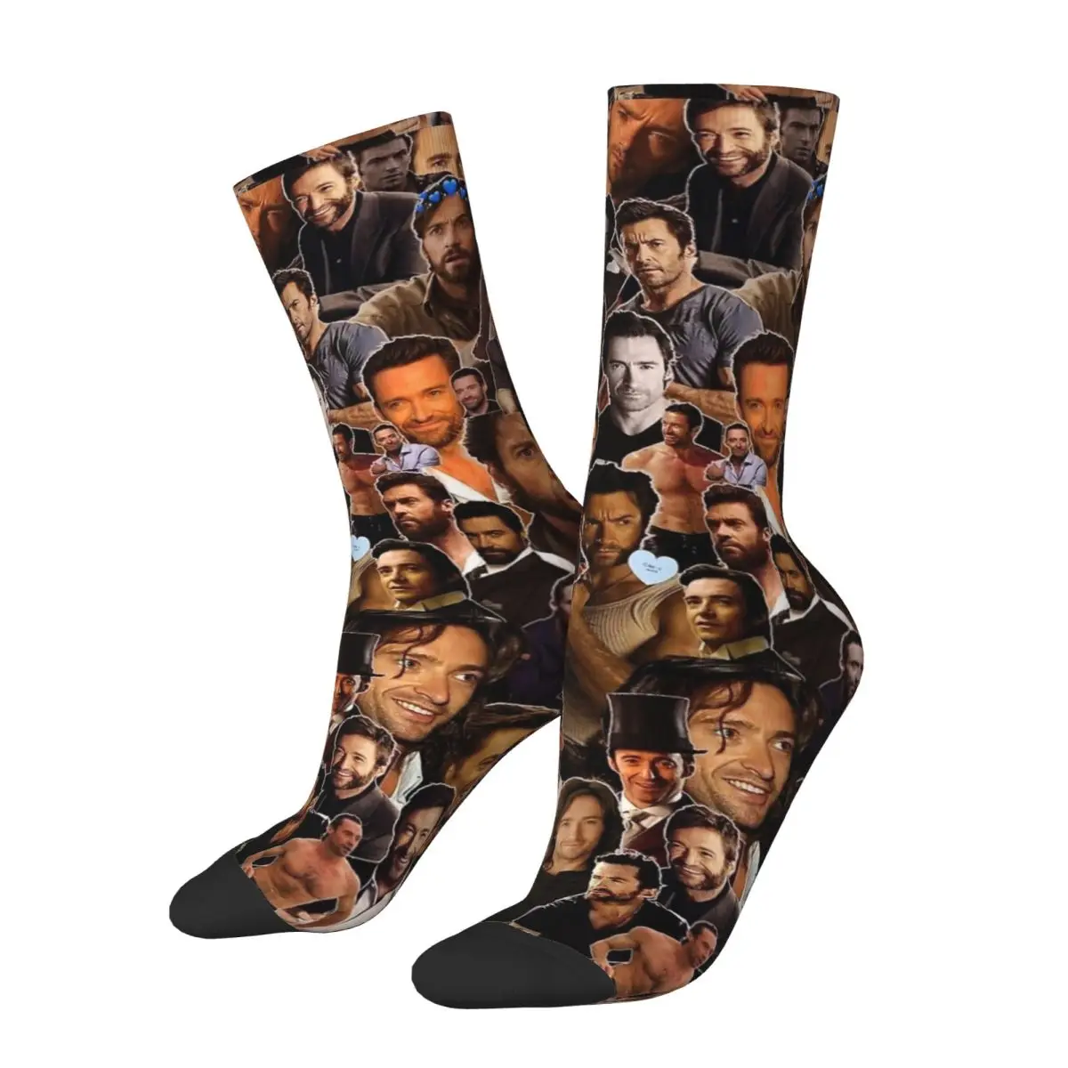 Hugh Jackman Photo Socks Australian Actor Trendy Stockings Couple Quality Running Sports Socks Winter Pattern Anti Slip Socks