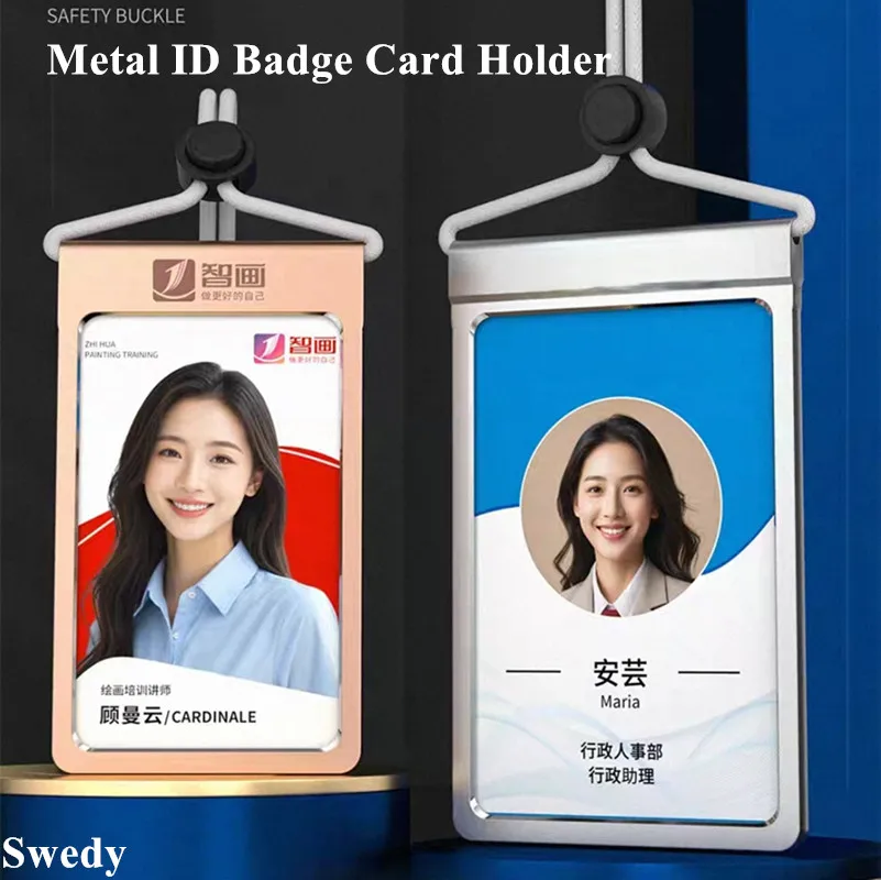 Quality Aluminum Vertical ID Card Holder Cover Metal Name Card ID Badge Holder Protector With Lanyard