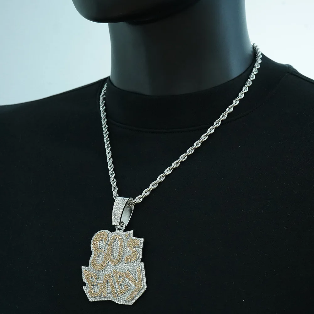 80s Baby Letter Pendant Necklace Hip Hop Charm Chain 5mm Twisted Rope Link Chain Jewelry for Women Men Unisex Gift