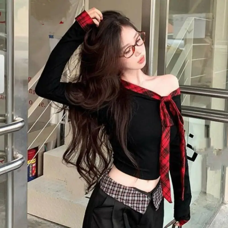 Schulterfreies Basishemd, One-Shoulder-Top, sexy Damen-T-Shirt mit schräger Schulter und langen Ärmeln, neuer Herbst- und Winterstil