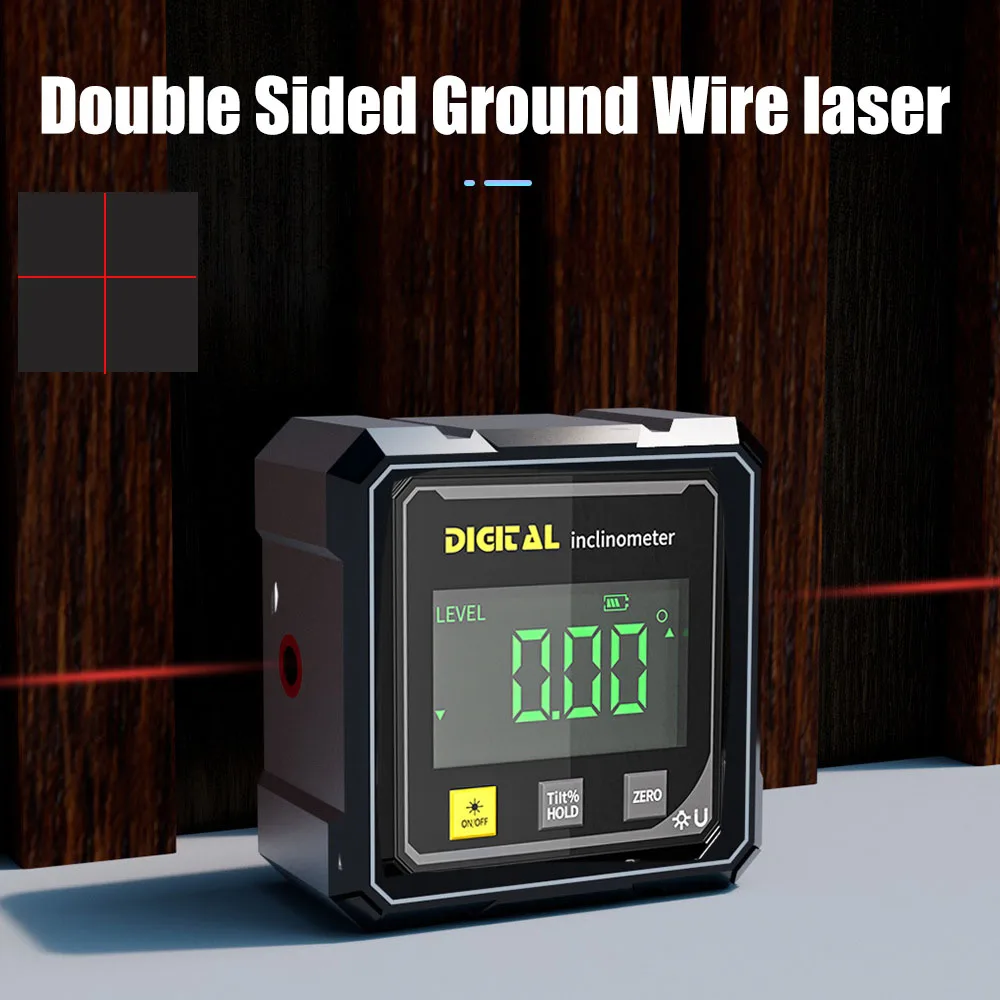 Household Double Sided Laser Inclinometer Multifunctional Four Sided Magnetic Absorption Angle Level Small Slope Measuring Tools