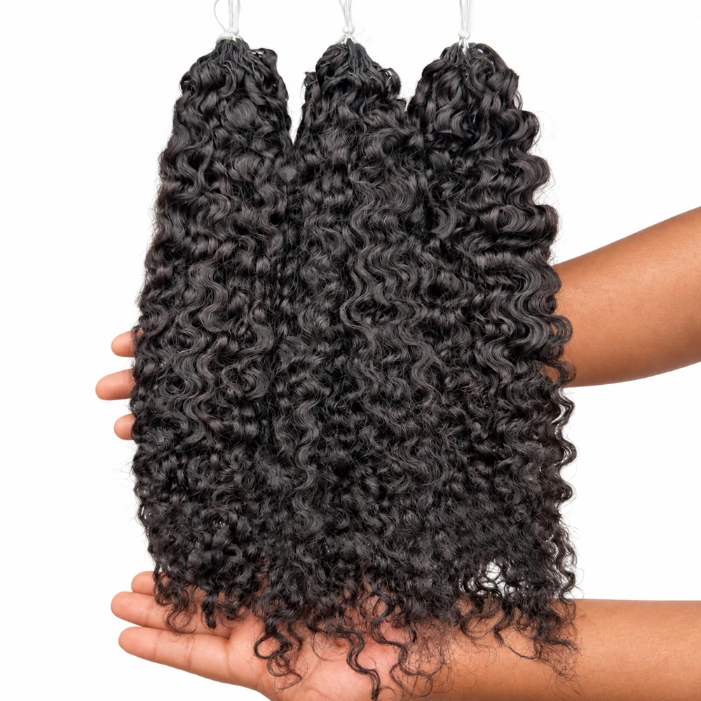 Natural Black 12A Kinky Curly Crochet Human Hair Small Spiral Curls Deep Pixie Curl Extensions Miracle Knots Feather Braiding Hair Pre Separated Knotless Invisible Seamless Soft Full Ends Easy Install Reusable