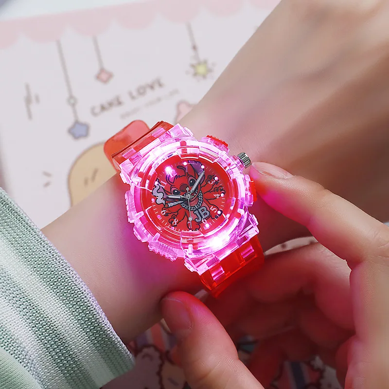 ديزني غرزة الملاك ووتش نمط Led متوهجة فلاش الأطفال الساعات لعب الأزياء كوارتز ساعة اليد هدايا عيد الميلاد للأطفال