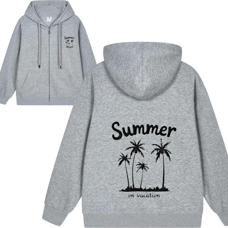 Men's Zip-Up Hoodie Summer Scene With Palm Trees 2025 New Style Casual Couples’ Style Casual and Loose