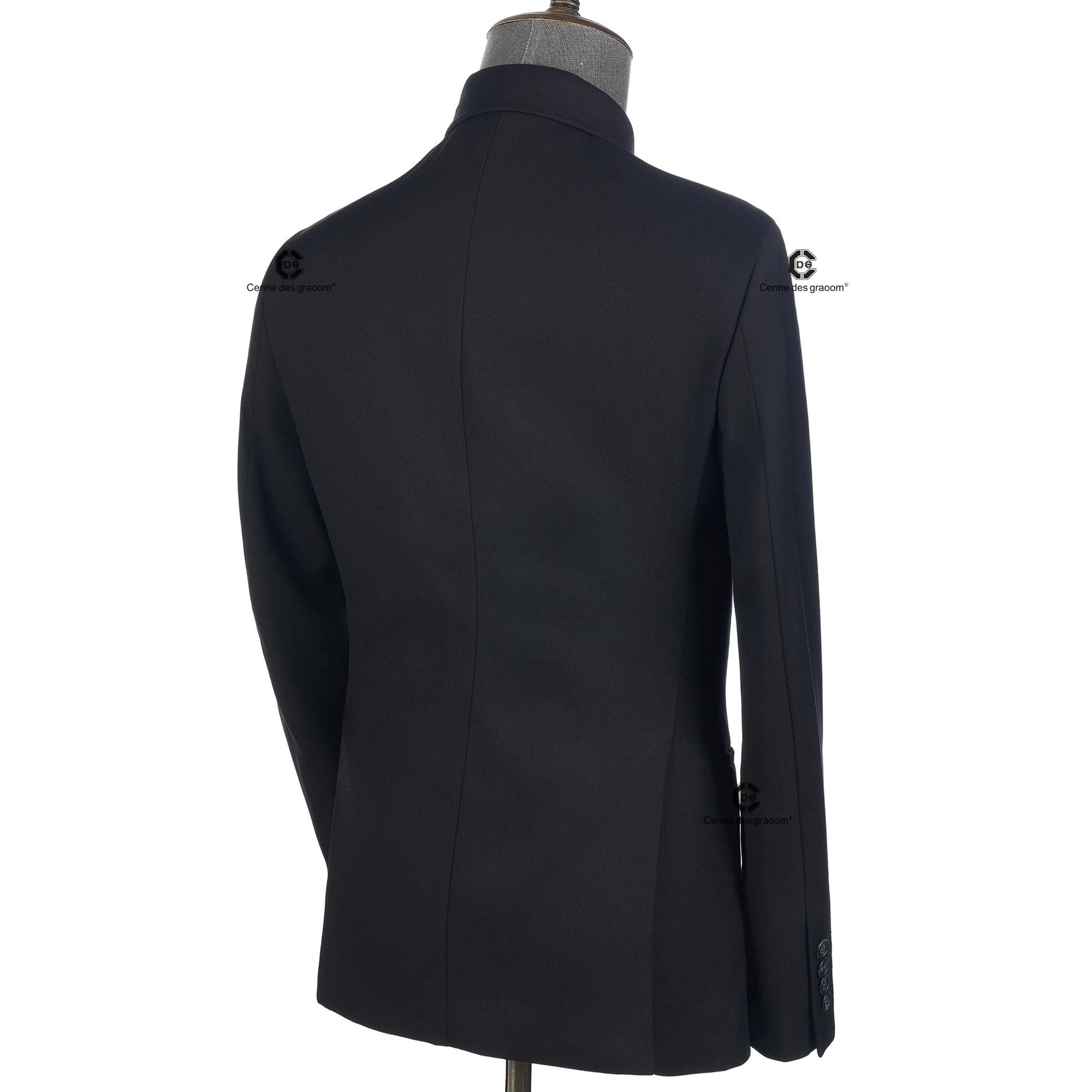 Cenne Des Graoom 2025 بدلات سفاري سوداء جديدة بياقة مربعة مصممة خصيصًا سترة سروال رسمي غير رسمي للأعمال ملابس يومية رسمية