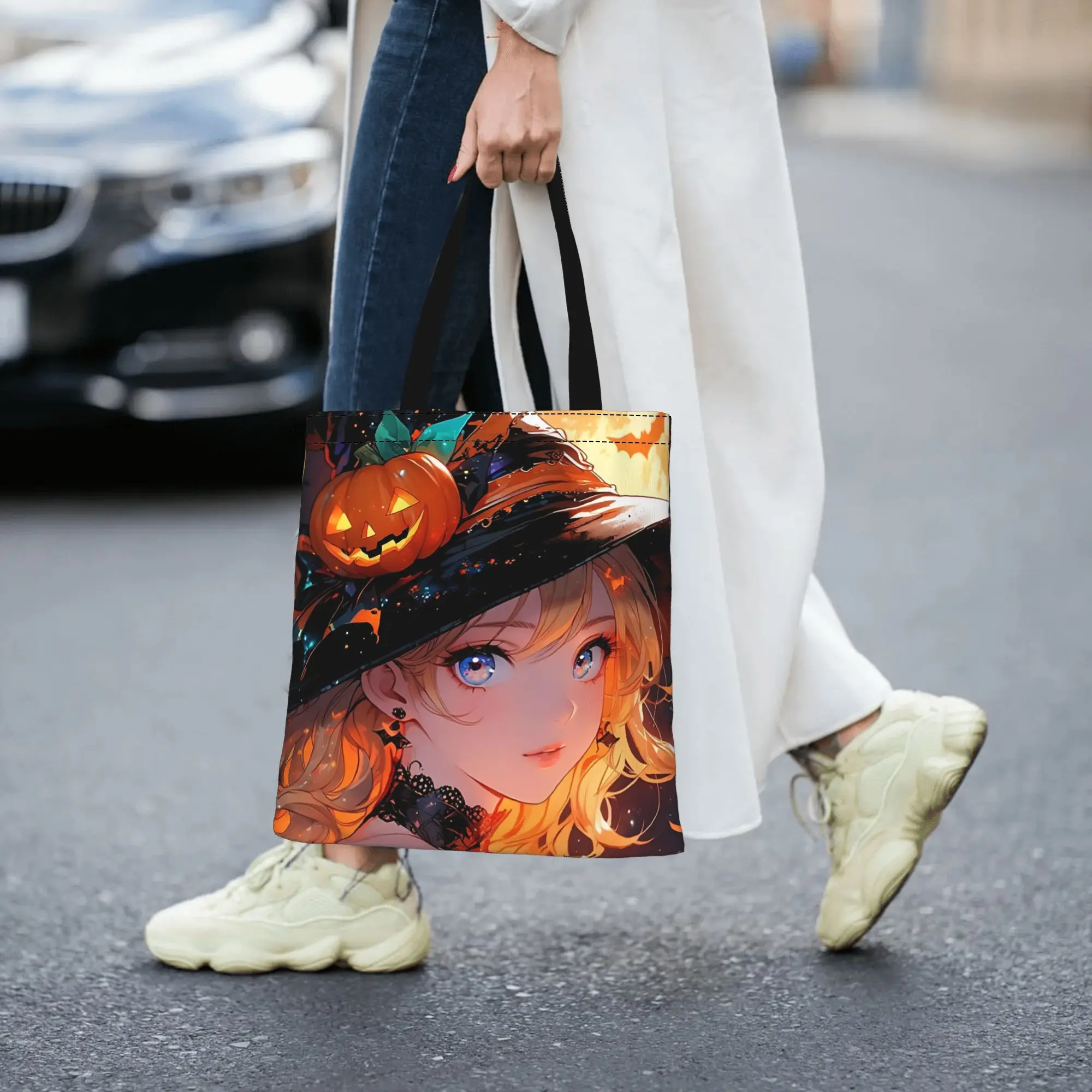 Customized Halloween Theme Women's Bag Shopping Bag Reusable Double Sided Canvas Tote Bag Shoulder  Handbag Its bags