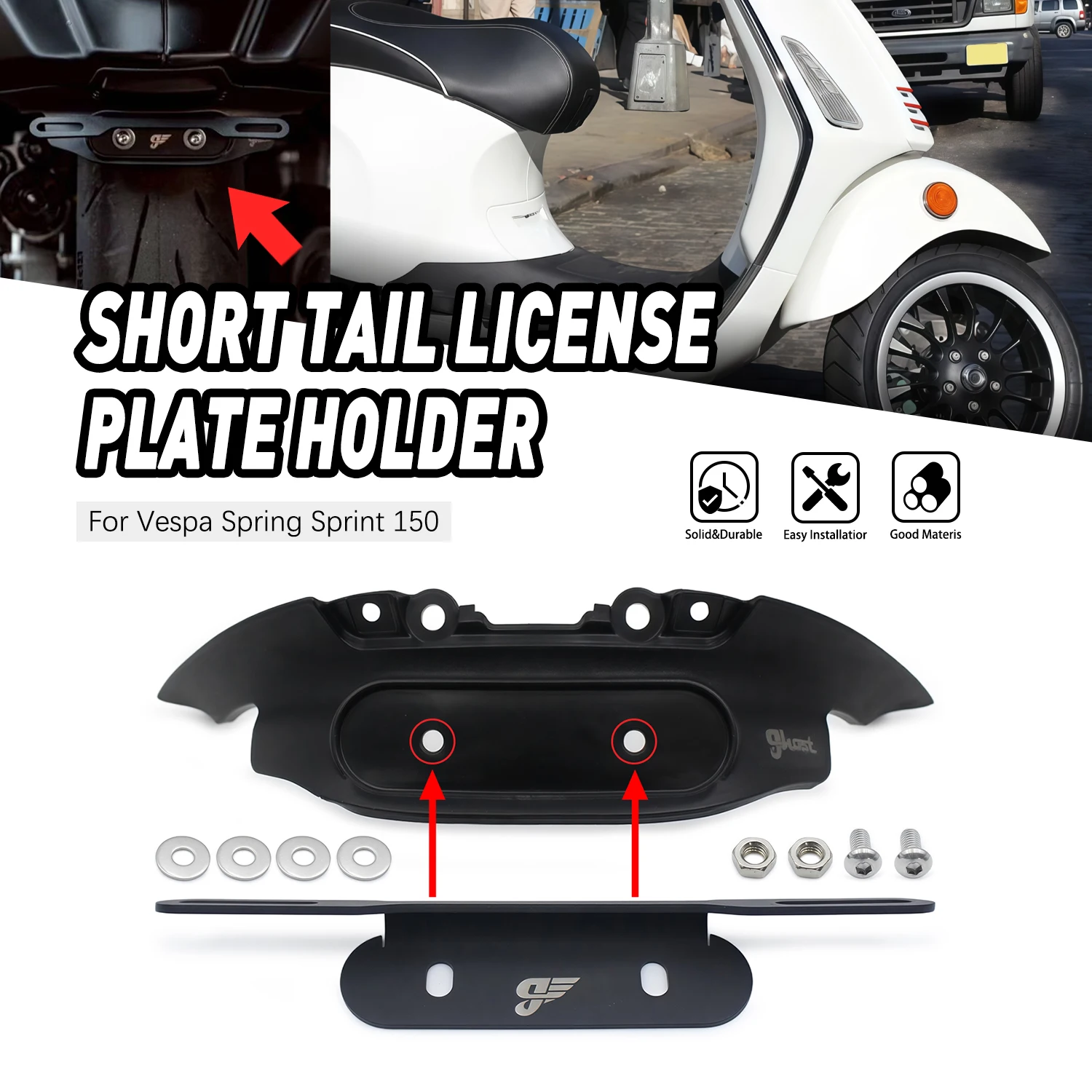 

For Vespa Sprint Primavera 150 Black Carbon Fiber Texture Accesorios Moto High Quality Modified short tail license plate holder