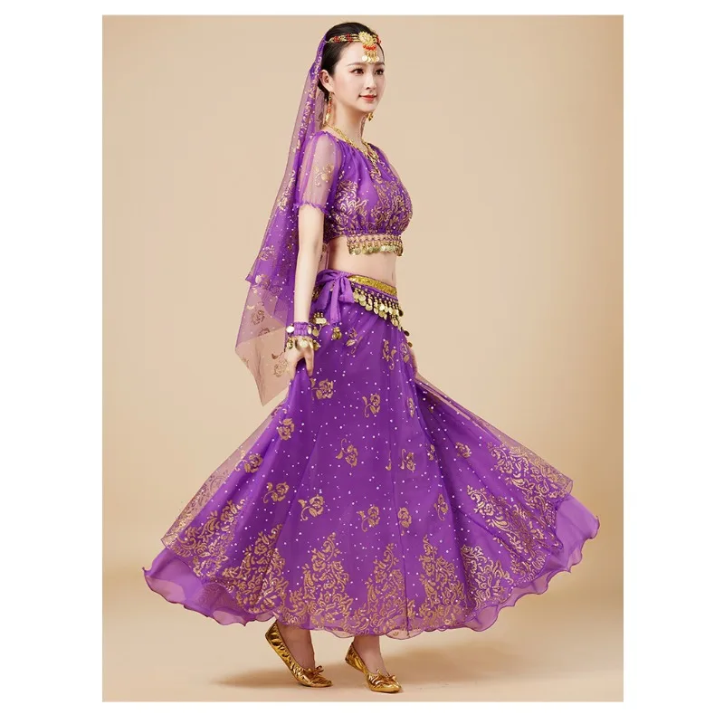 신상 성인용 신장 댄스 티안주 소녀 공연 의상 쉬폰 인도 민속 무용복 세트