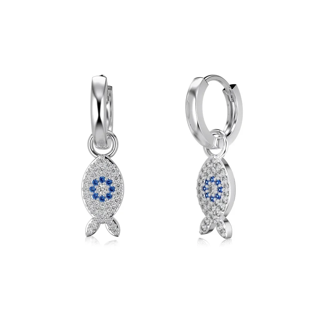 

Hot selling S925 pure silver ear nail women's light luxury feeling, small fish design, blue zircon inlaid women's decoration