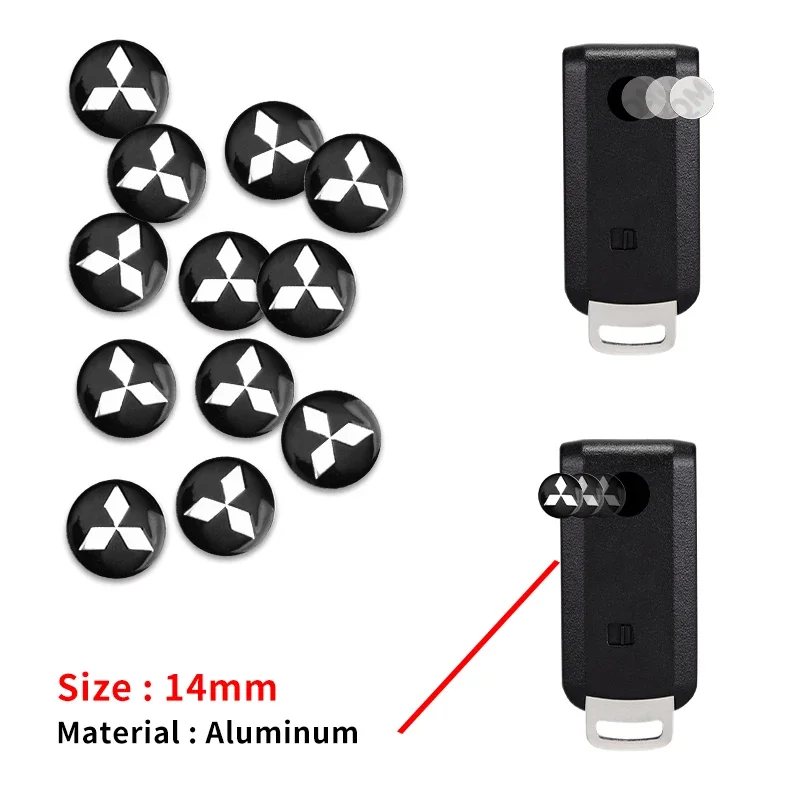 2//10Pcs Aluminium Car Remote Control Key Badge Emblem Stickers For Mitsubishi Outlander Lancer L200 ASX Pajero Grandis Eclipse