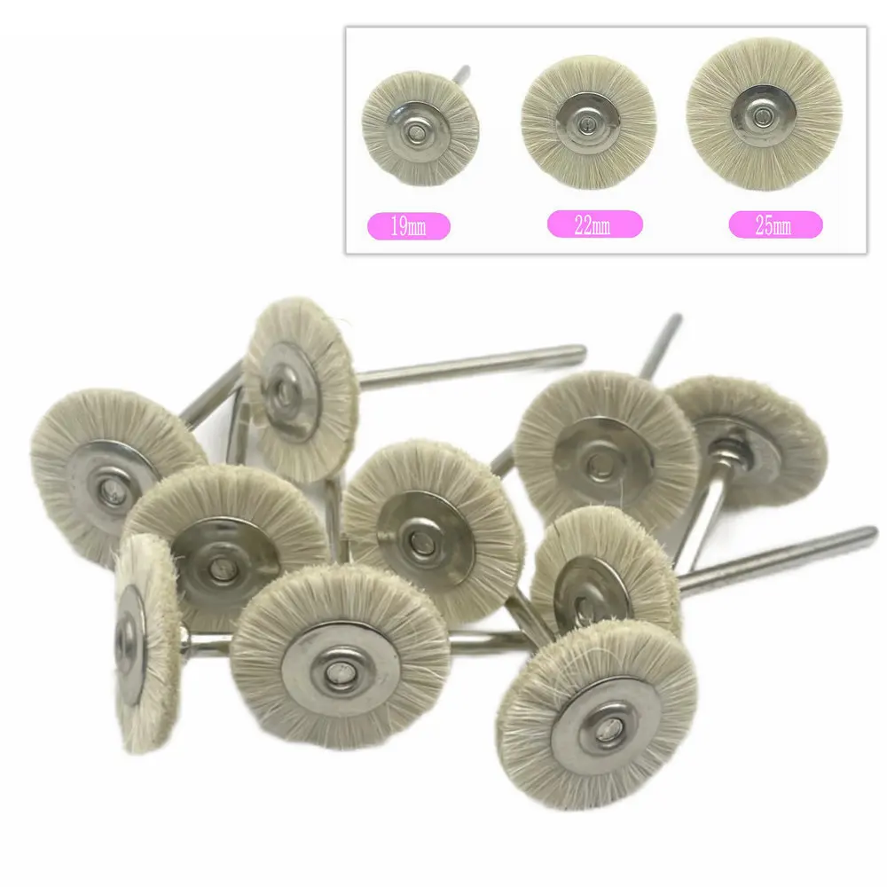 10Pcs/Bag Polishing Brush Wheel Dental Lab Materials Soft White Goat Hair Rotary Tools Low Speed Buff 2.35mm Shank