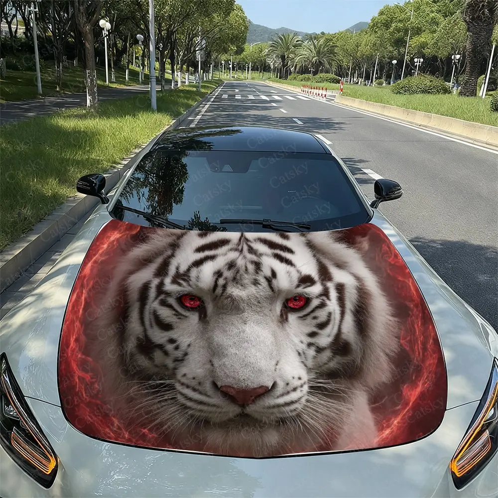 

Flame Red Eyes White Tiger Car Hood Sticker-self-adhesive PVC Vinyl Film, Waterproof And Scratch Resistant, Easy To Tear And Sti