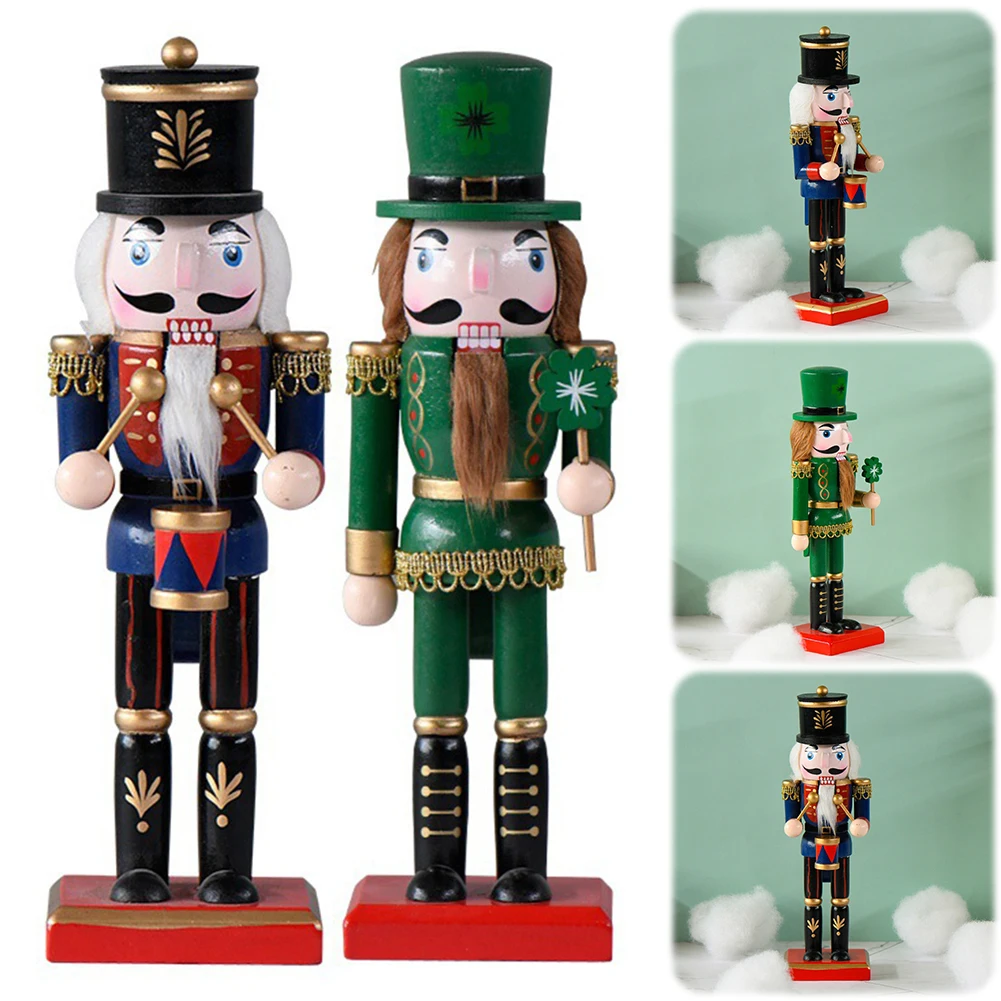 25cm Wooden Desktop Nutcracker Statue Handmade Christmas Nutcracker Figurine Decorative Nutcracker Model for Home Office Decor