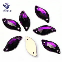 YANRUO 3254 Tutte le dimensioni Velluto viola Strass Cucito Foglia di diamante Flatback Cristalli sciolti Cucire su Strass per l'indumento