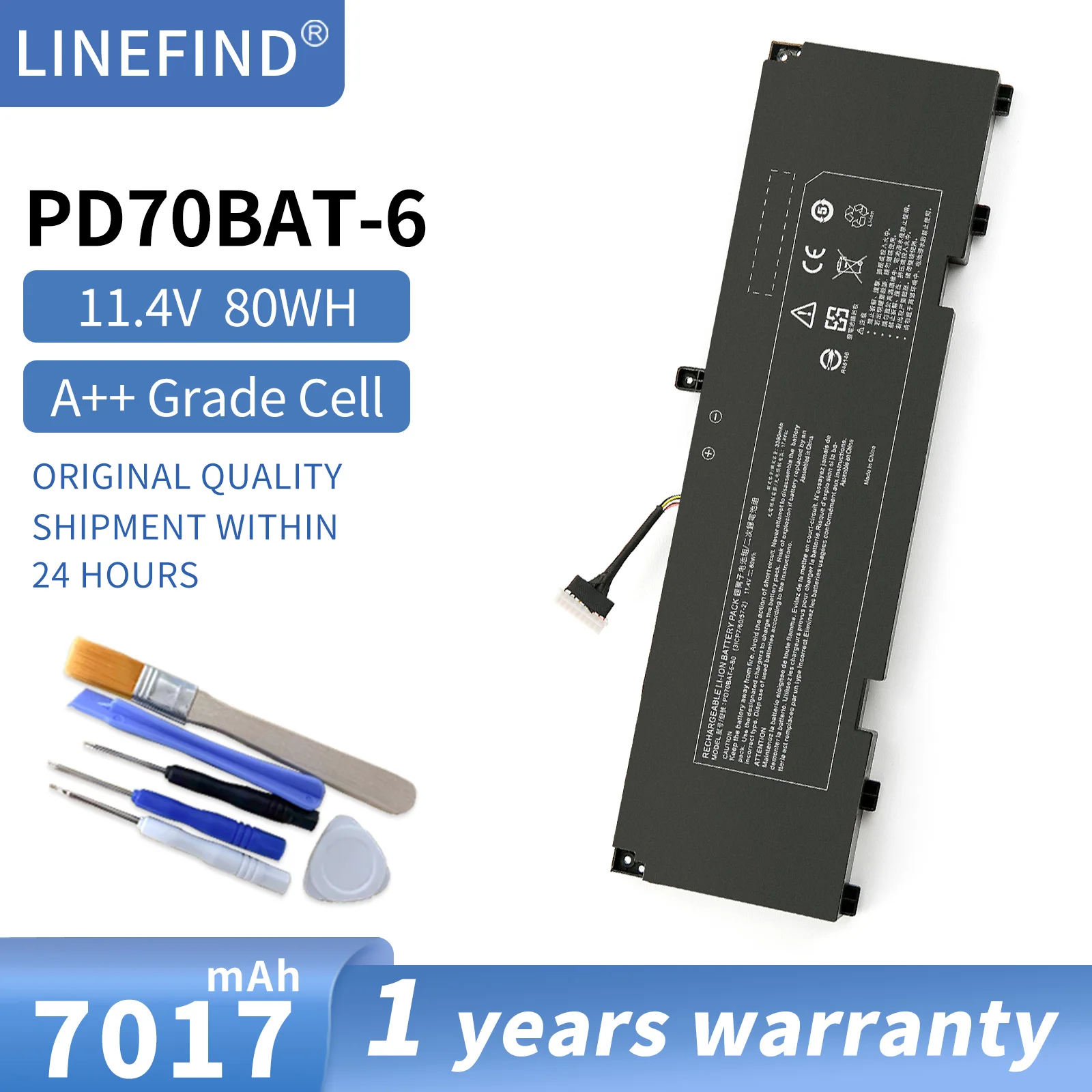 PD70BAT-6-80 Battery for Getac 6-87-PD70S-82B00 for Schenker: XMG Pro 17 E22 Battery Li-ion 11.4V 80Wh