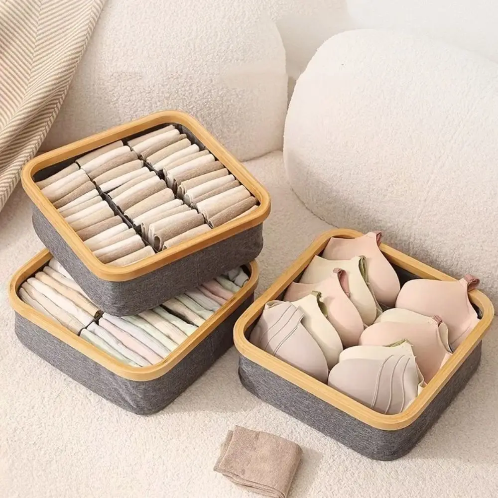 3 /4/9 Grids Underwear Storage Box Folding Large Capacity Pants Storage Box Bamboo Frame Save Space Socks Classification Basket