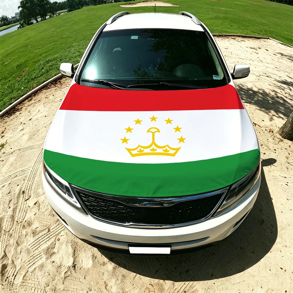 130x160cm Tajikistan Flag Car Hood Cover, Elastic Windproof Patriotic Bonnet Banner