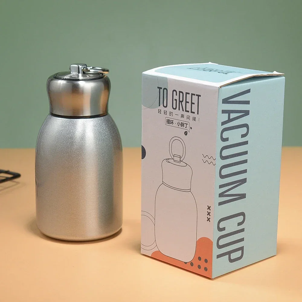 300ML Stainless Steel Vacuum Flask with Lifting Ring Travel Water Bottle Coffee Mug Portable Car Insulated CupMini Thermos Cup