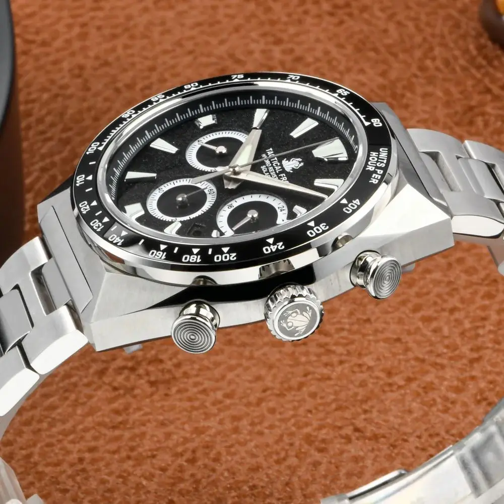 Tactical Frog New Men Chronograph Watch Solar Eco-Drive Quartz Wristwatch Military 20ATM Waterproof C3 Luminous Sapphire VS75