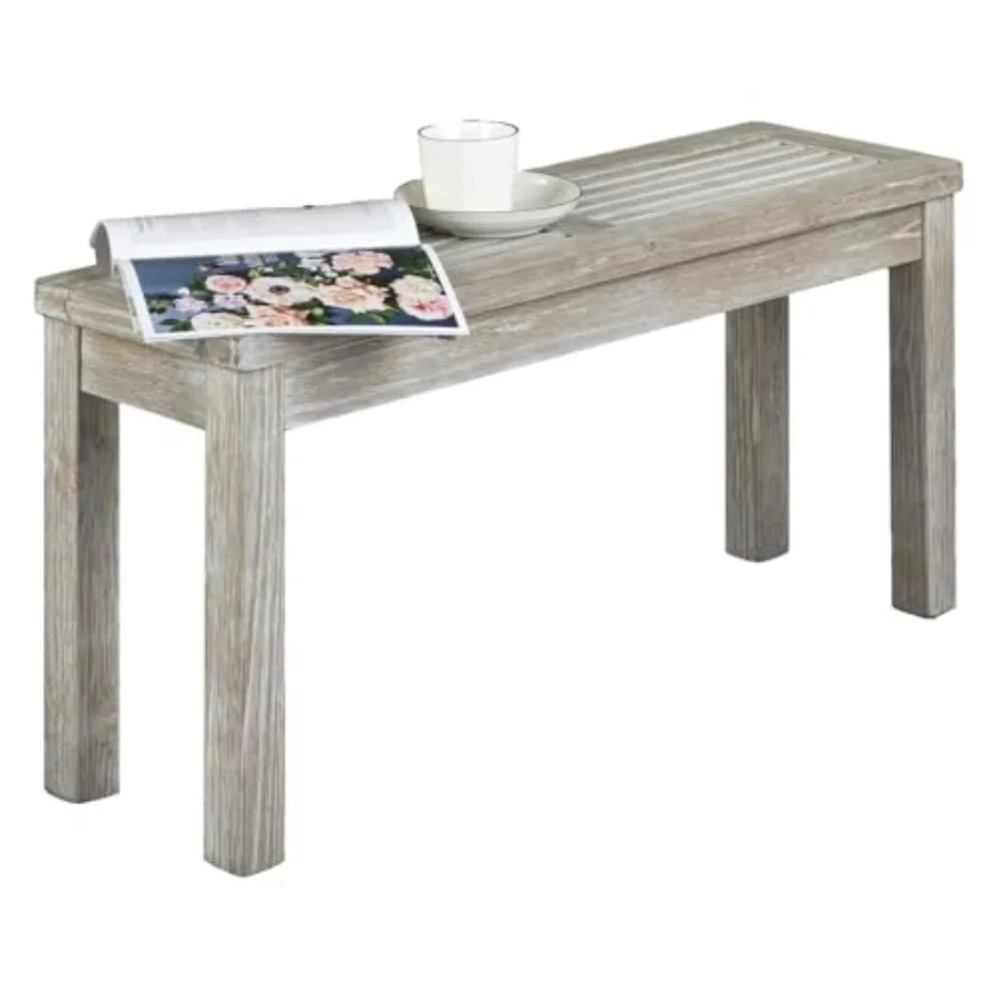 

Outdoor wooden bench for porch deck patio or entryway; grey finish; 40-inch backless design; durable natural wood construction