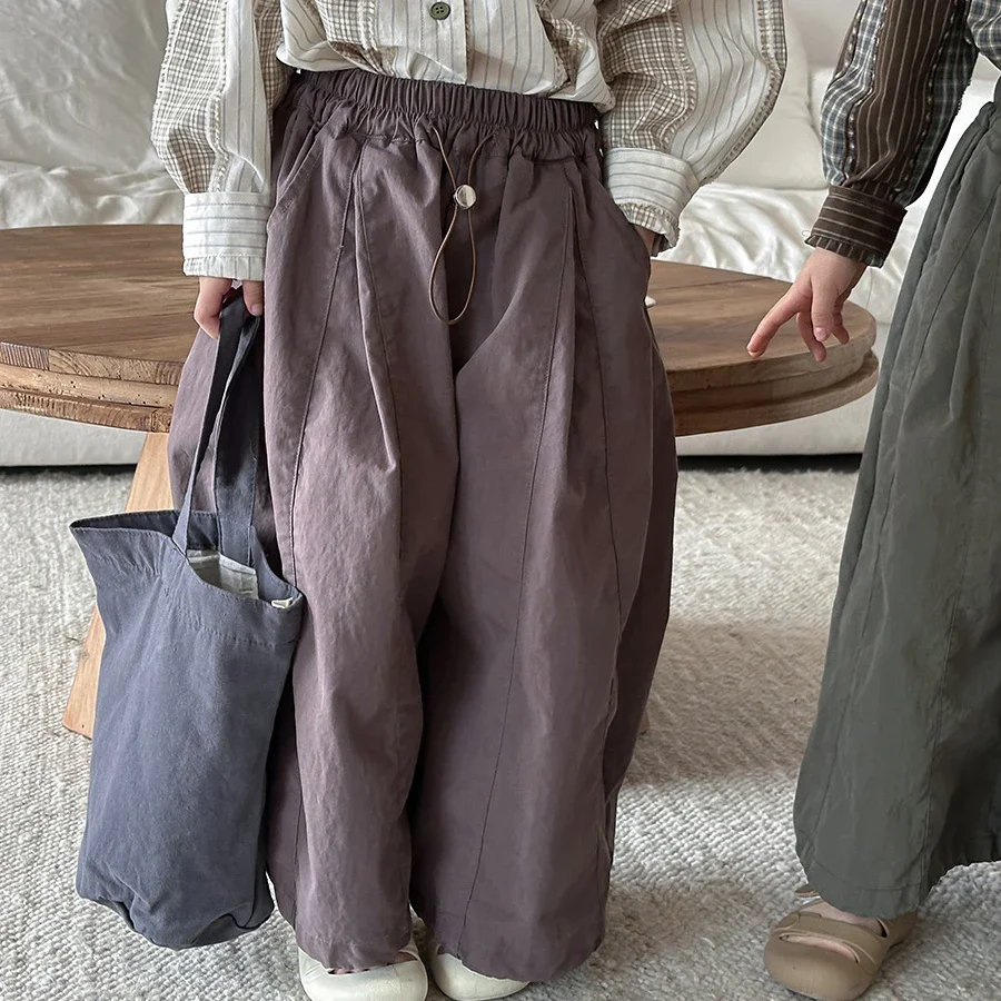 

2025 Autumn New Kids Baggy Pants Solid Color Elastic Waist Balloon Trousers 1-7Y Toddler Loose Casual Clothing