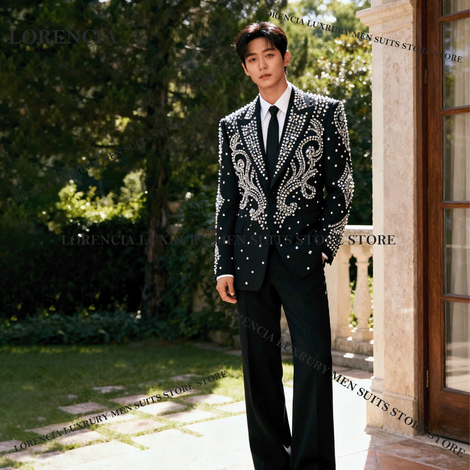 

Customized Men Diamond Design Suits Fashion Exquisite Wedding Tuxedos Sparkle Slim Ropa hombre 3 Pieces Sets Groom Male Blazers