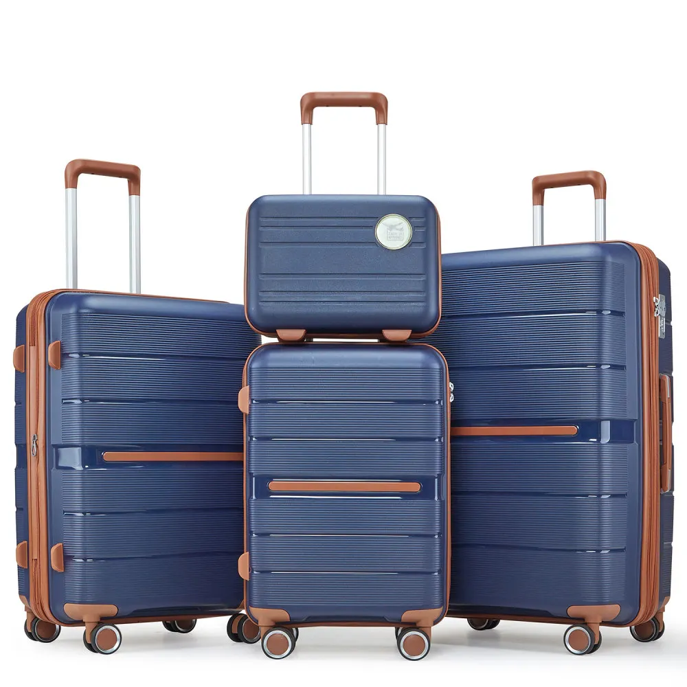 Luggage Sets 4 Piece(14/20/24/28) PP Lightweight & Durable Expandable suitcase, General Item, Blue, Polypropylene