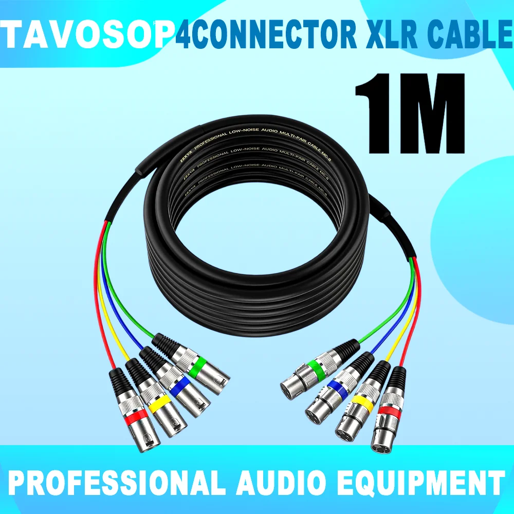 

Кабели-шнурки для микрофонов XLR, 1 м, 4 цвета, 4-канальный микрофонный патч-кабель XLR (штекер-гнездо) для студий звукозаписи