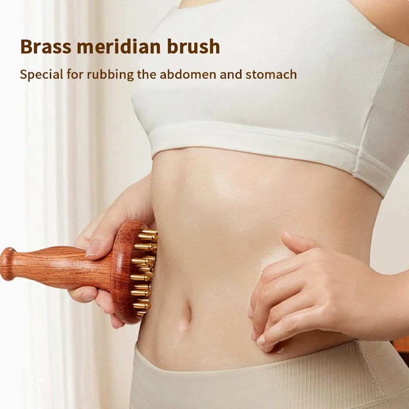 Durable Chinese SPA Gua Sha Tool Copper Head Massage Gua Sha Comb Long Wooden Handle Sturdy Meridian Point Massager Brush view 3